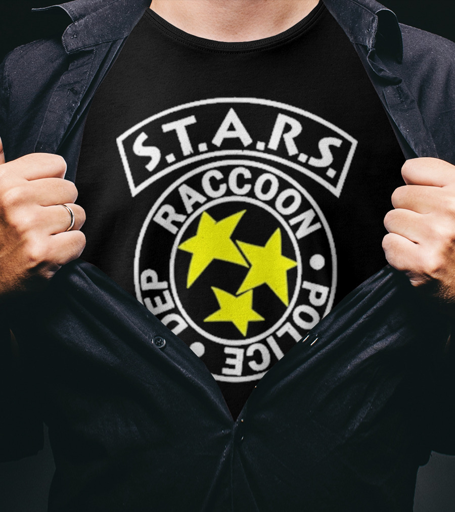S.T.A.R.S. Raccoon Police Department Logo With Yellow Stars T-Shirt