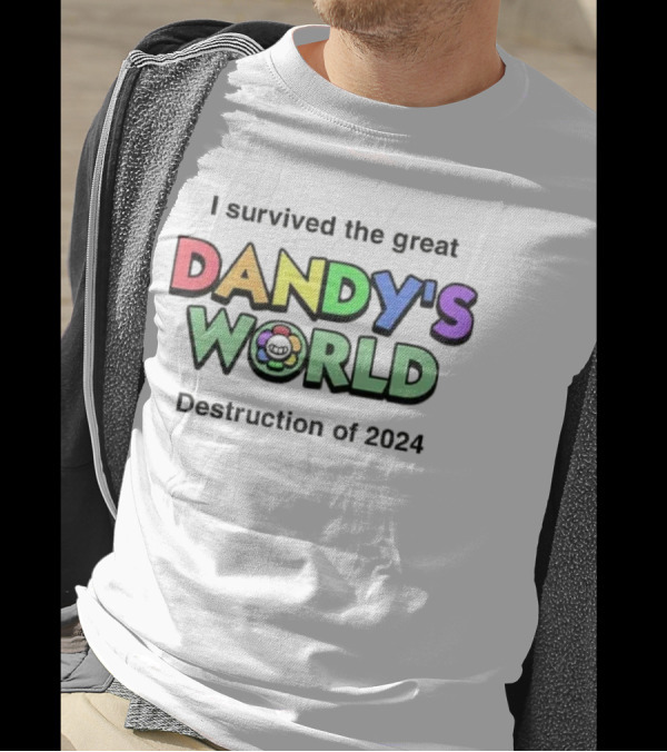 I Survived The Great Dandy's World Destruction Of 2024 With Rainbow Flower Emblem T-Shirt