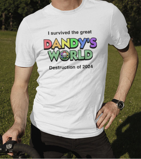 I Survived The Great Dandy's World Destruction Of 2024 With Rainbow Flower Emblem T-Shirt
