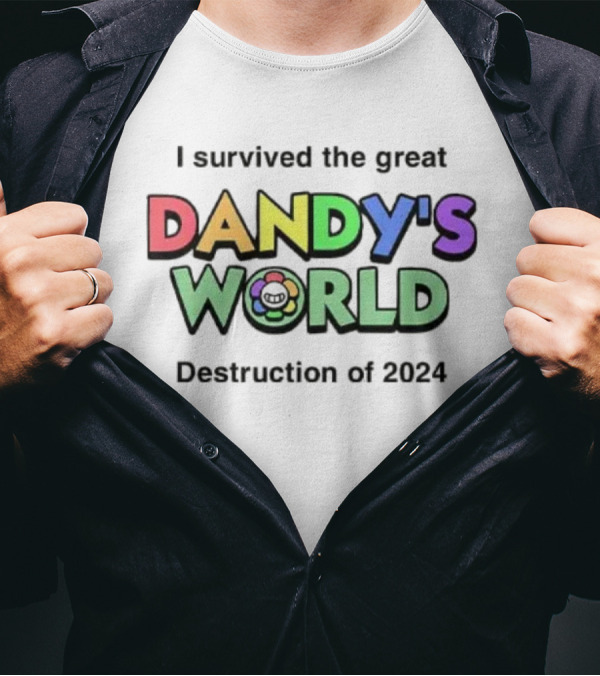 I Survived The Great Dandy's World Destruction Of 2024 With Rainbow Flower Emblem T-Shirt
