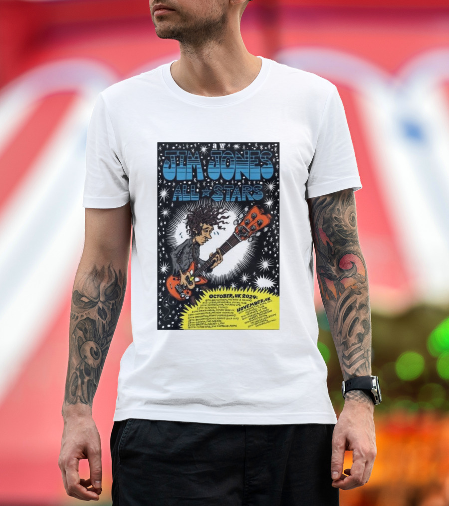 Jim Jones All Stars October November UK 2024 Tour Psychedelic Guitarist Starburst T-Shirt
