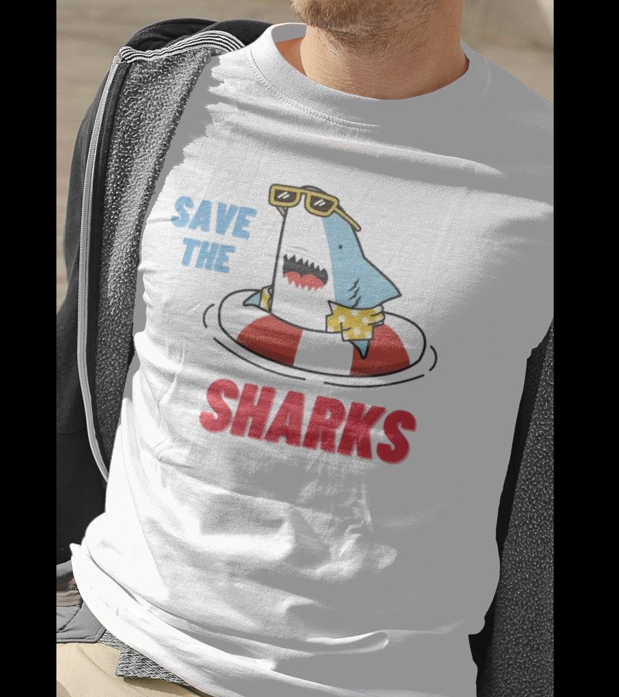 Save The Sharks Sunglasses Summer Float Fun T-Shirt
