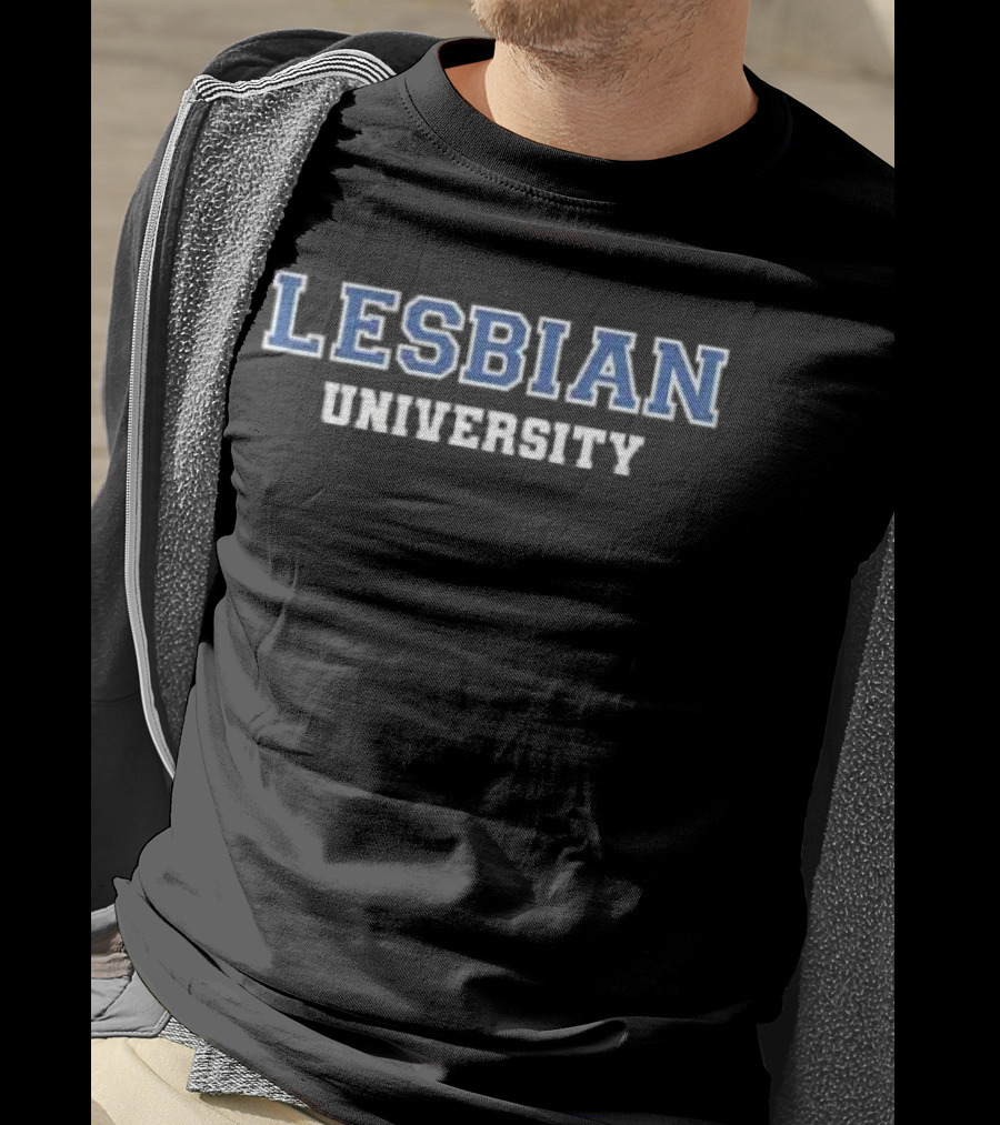 Lesbian University Bold Blue And White Block Text T-Shirt