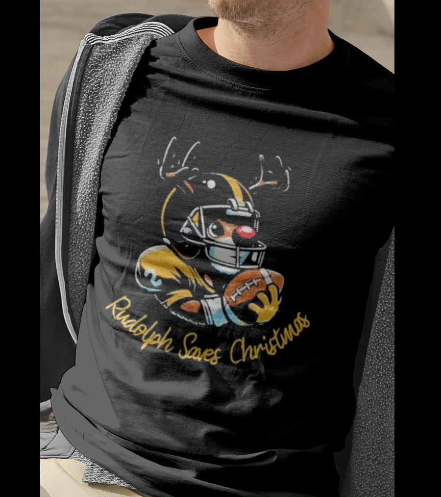 Pittsburgh Steelers Rudolph Saves Christmas Football Reindeer T-Shirt