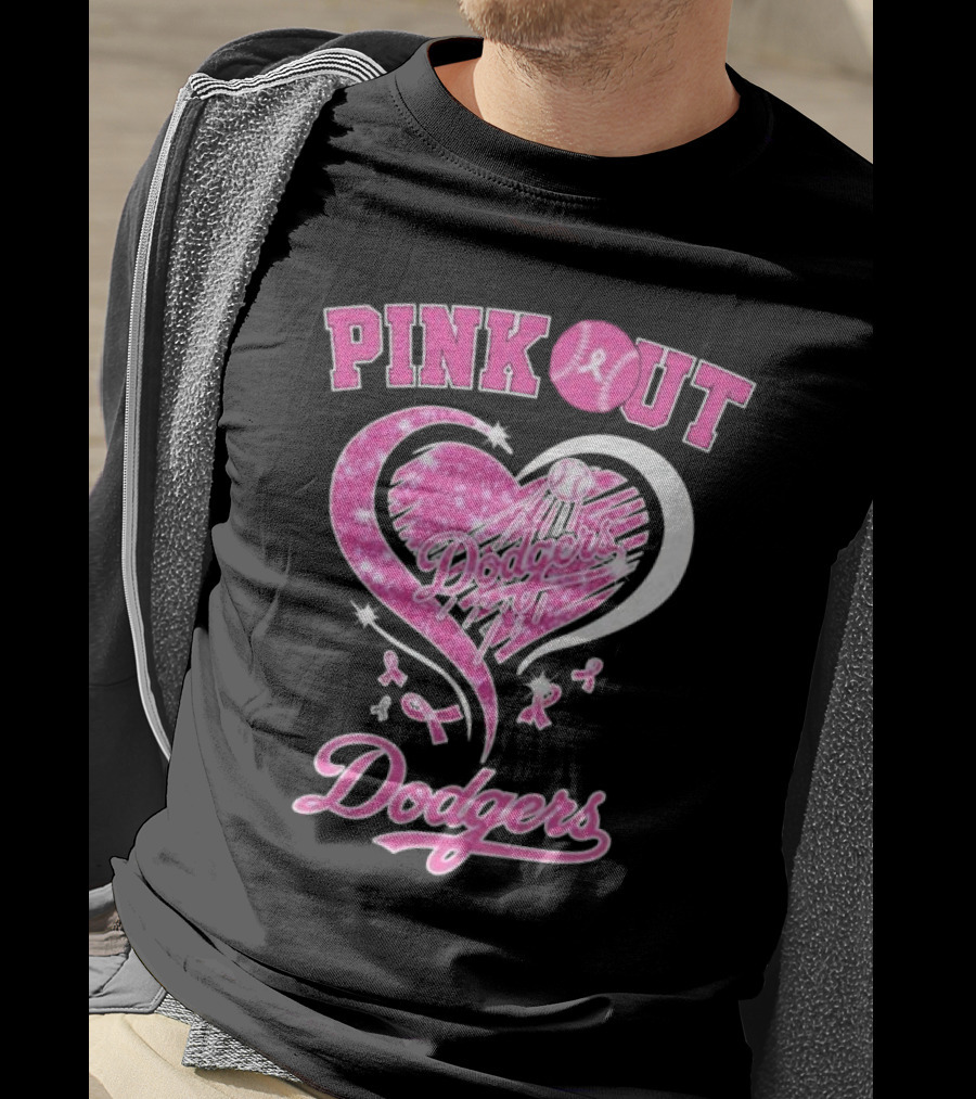 Pink Out Dodgers Heart Breast Cancer Los Angeles T-Shirt