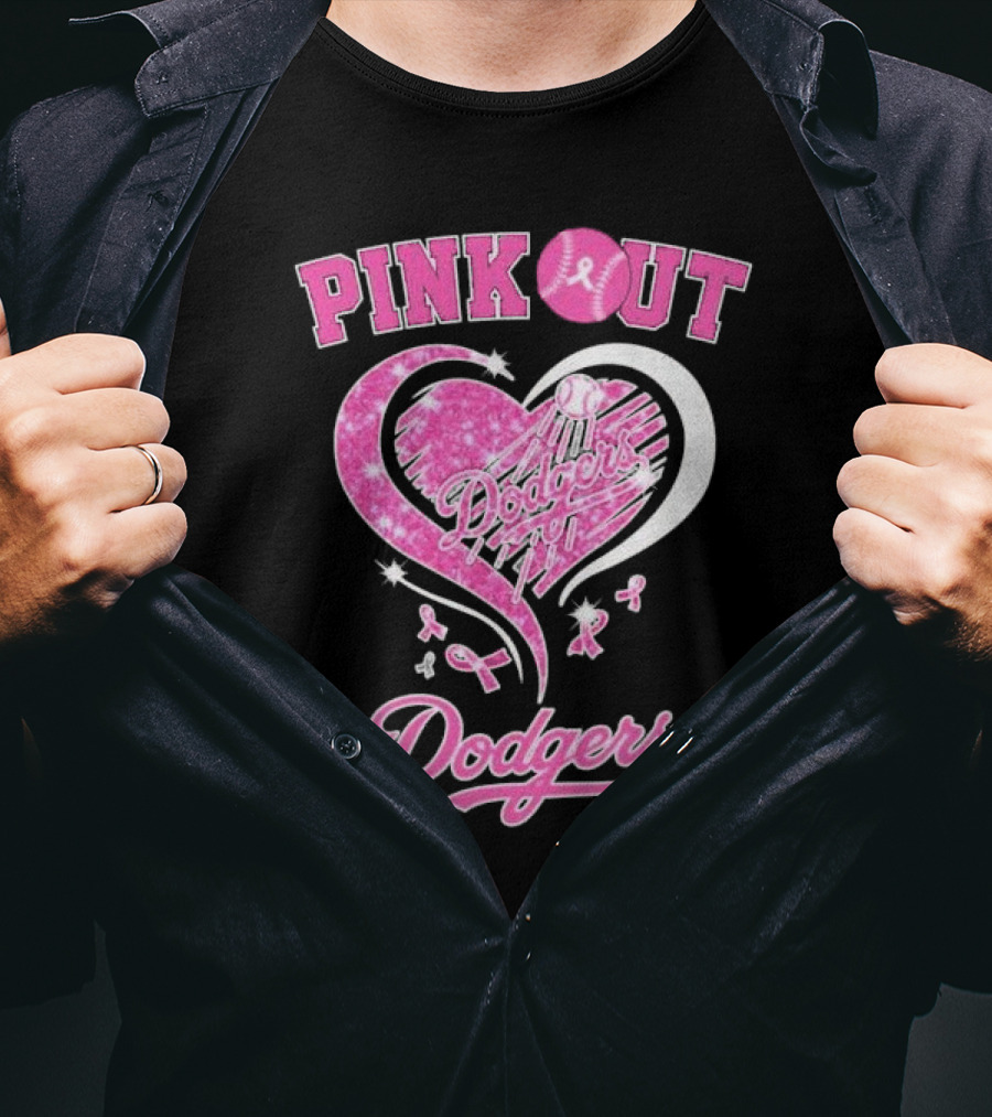 Pink Out Dodgers Heart Breast Cancer Los Angeles T-Shirt