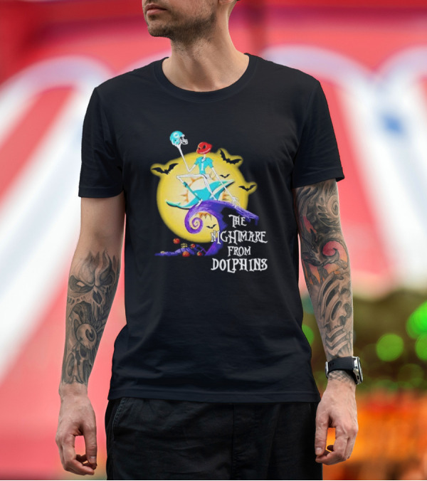 Premium T-Shirt: The Nightmare from Dolphins Halloween Skeleton on Moon with Bats T-Shirt The Nightmare from Dolphins Halloween Skeleton on Moon with Bats T-Shirt