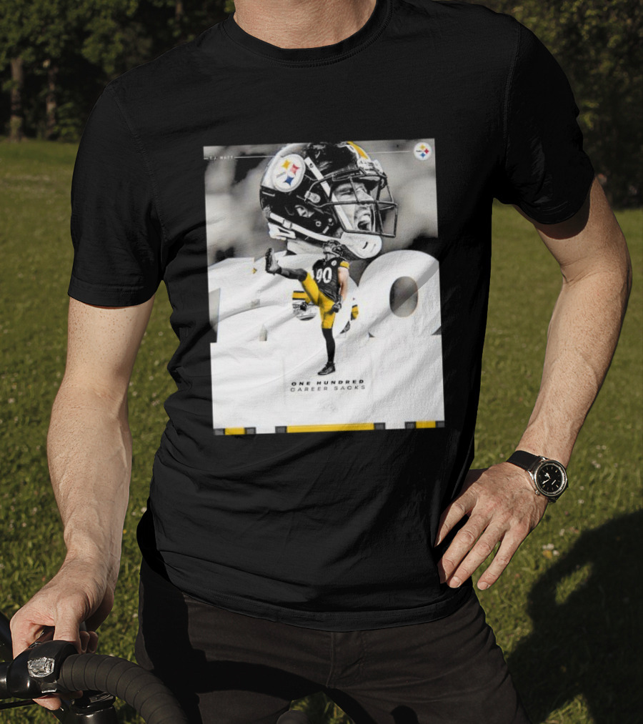 TJ Watt Pittsburgh Steelers 100 Career Sacks Signature T-Shirt