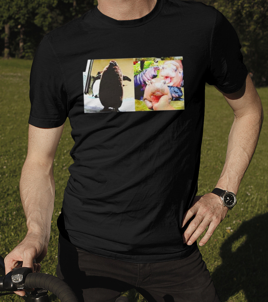 Moo Deng Hippo And Baby Penguin Pesto Family Moments T-Shirt