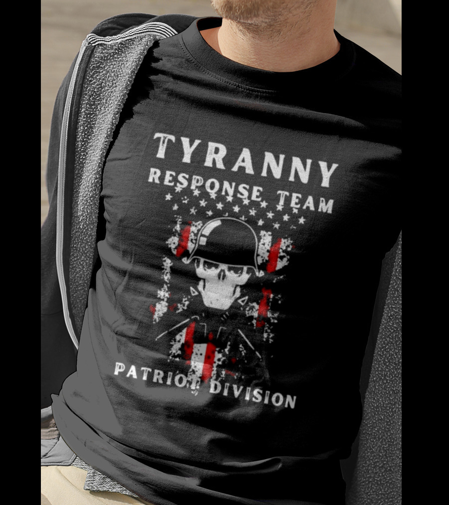Tyranny Response Team Patriot Division Skull American Flag Helmet Stars Stripes T-Shirt