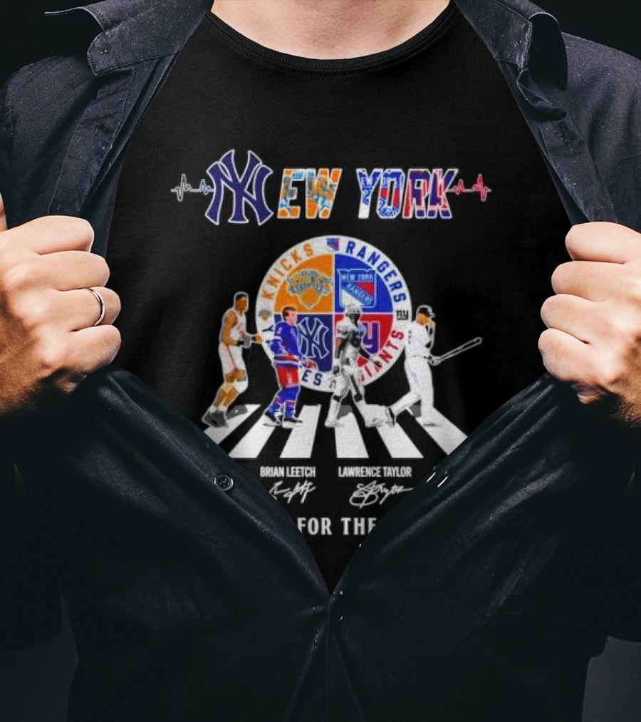 New York Knicks Rangers Giants Yankees Patrick Ewings Brian Leetch Lawrence Taylor Derek Jeter Abbey Road Thank You For The Memories Signatures T-Shirt