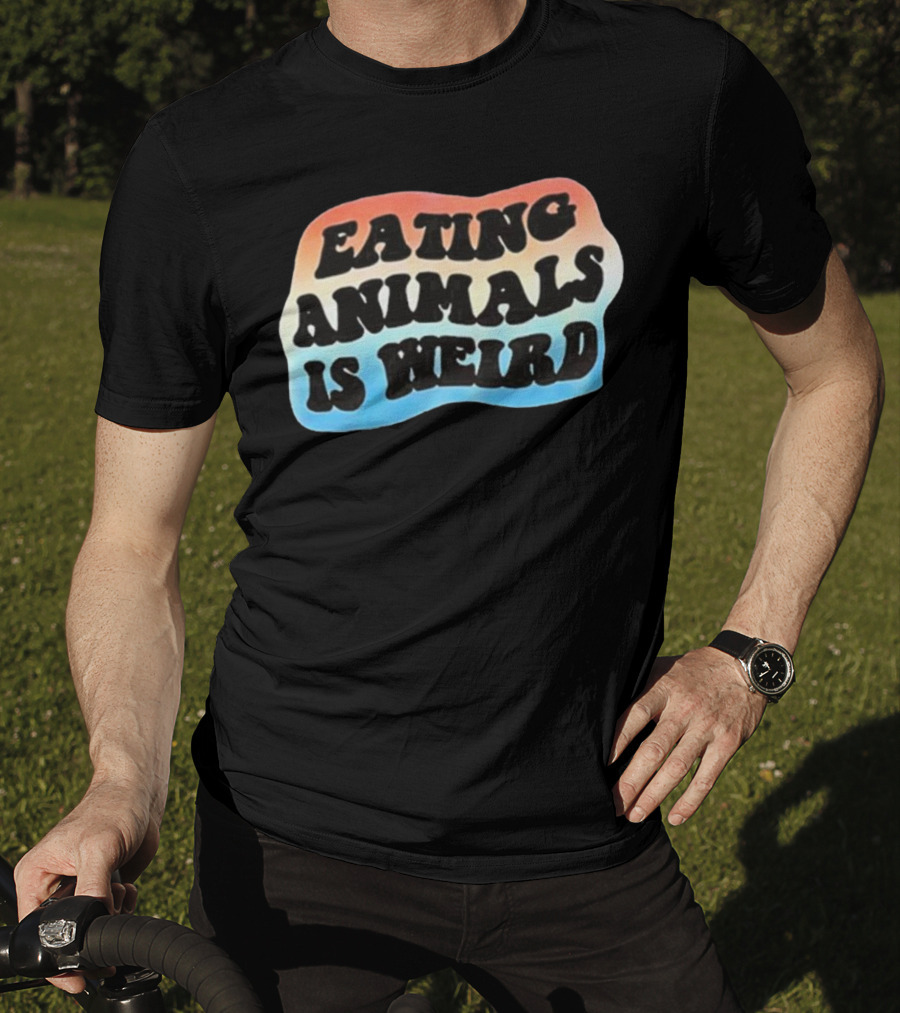 Eating Animals Is Weird Retro Hippie Style Bold Psychedelic Text T-Shirt