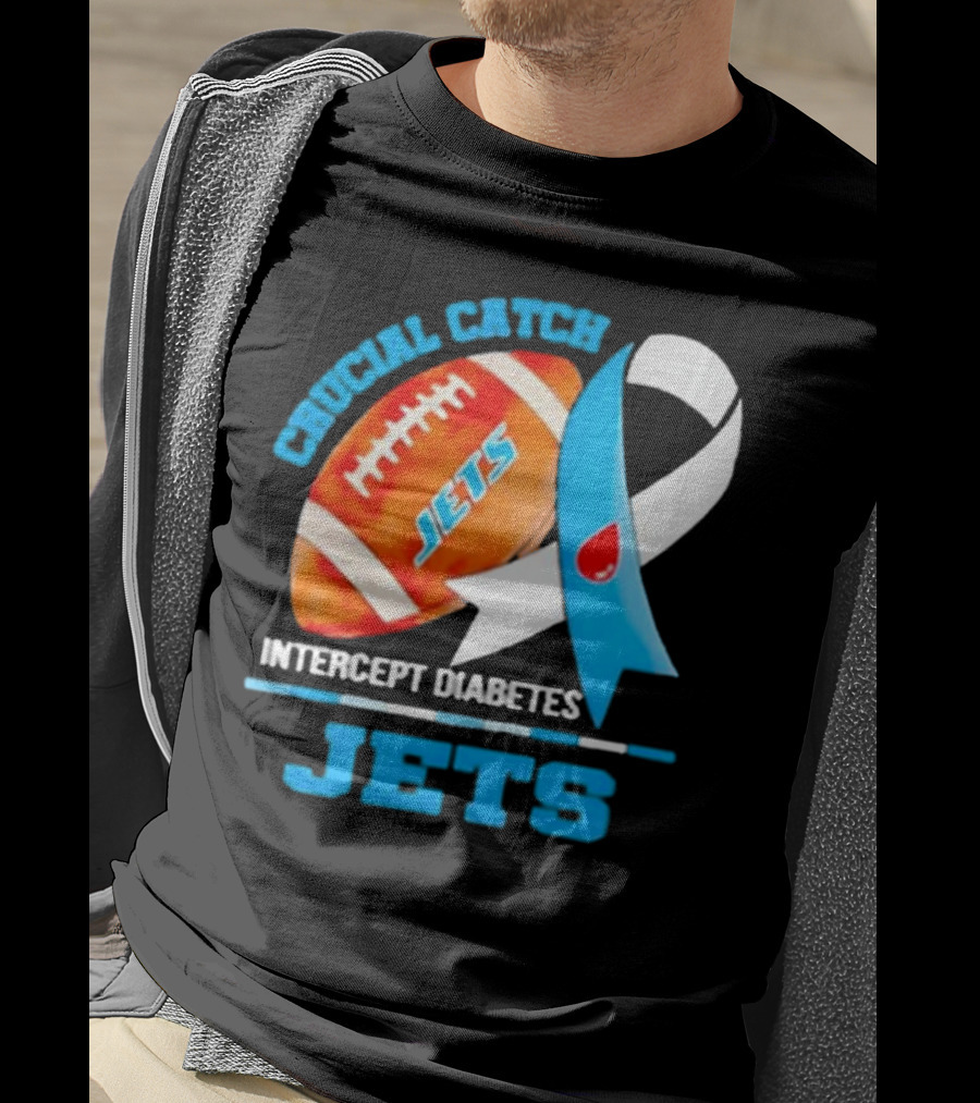 Jets Crucial Catch Football Intercept Diabetes Awareness T-Shirt