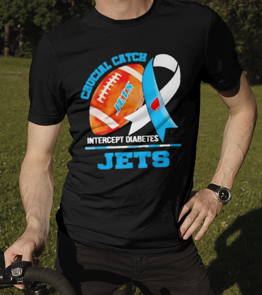 Jets Crucial Catch Football Intercept Diabetes Awareness T-Shirt