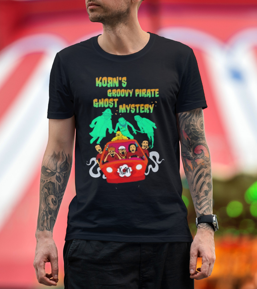 Korn Groovy Pirate Ghost Mystery Band In Red Van With Creepy Specters T-Shirt
