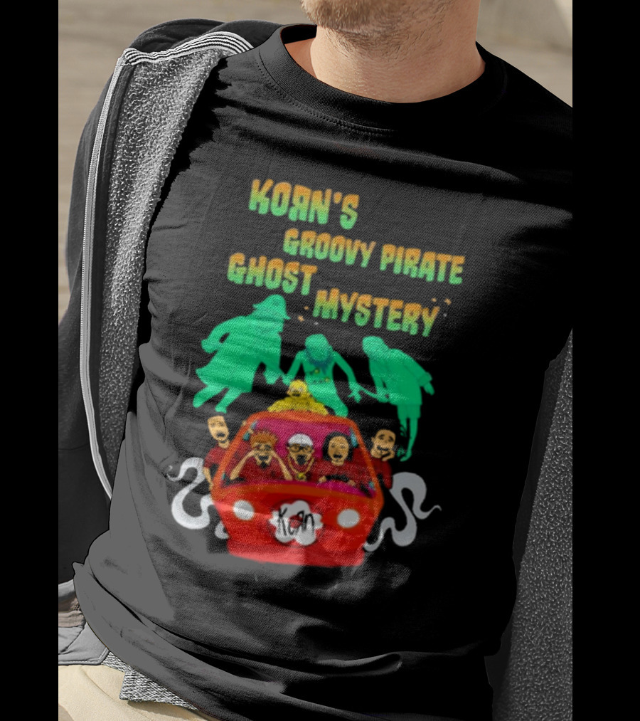 Korn Groovy Pirate Ghost Mystery Band In Red Van With Creepy Specters T-Shirt