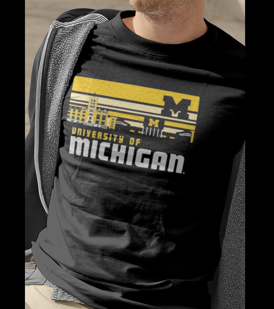 University Of Michigan Wolverines Striped Campus Skyline T-Shirt