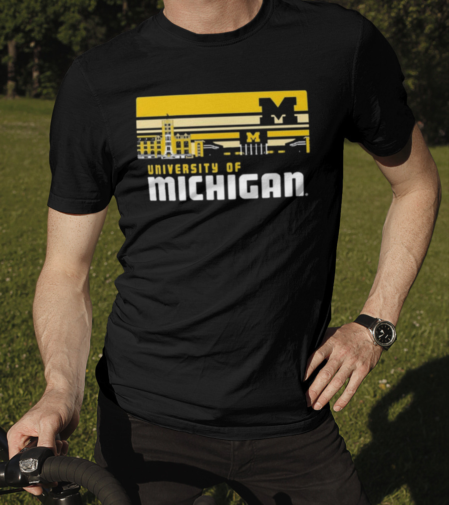 University Of Michigan Wolverines Striped Campus Skyline T-Shirt