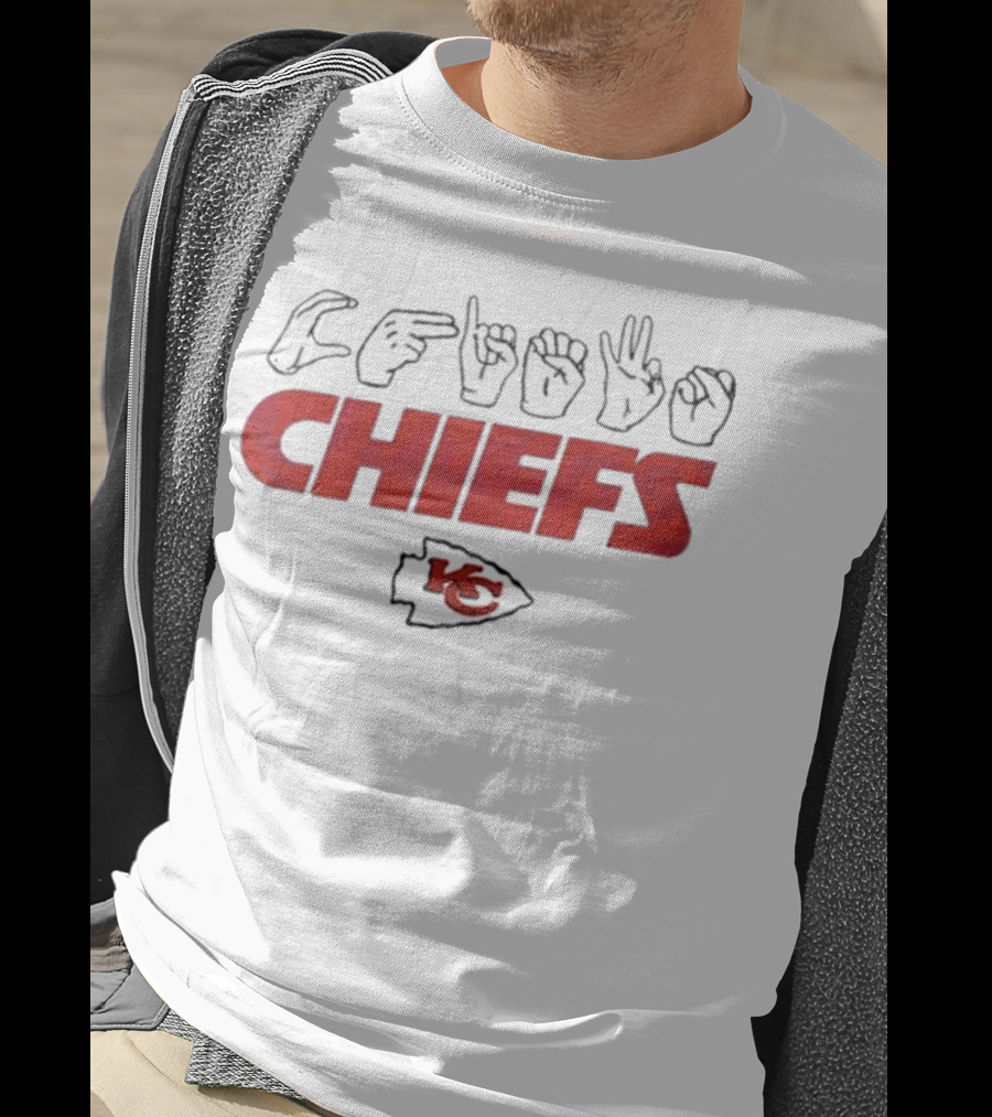 CHIEFS Kansas City Chiefs KC Logo Hand Sign Football T-Shirt