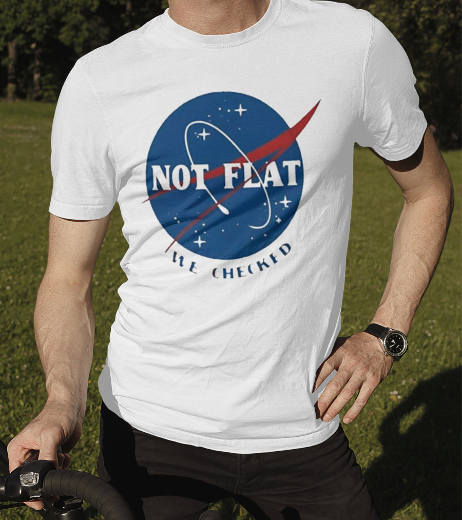 Not Flat We Checked Space Exploration Emblem T-Shirt