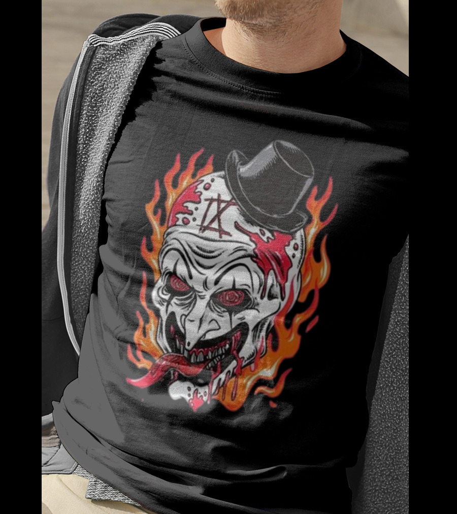 Psychos Only Art Will Never Die Flaming Skull Top Hat T-Shirt