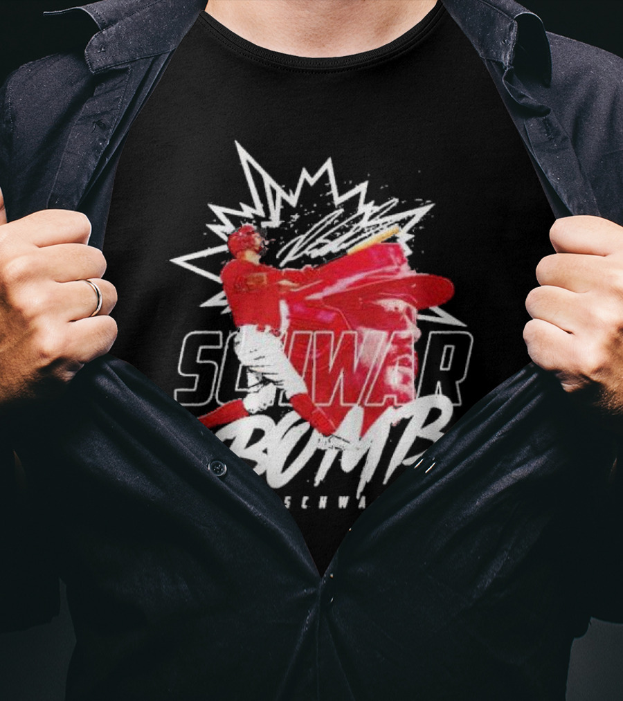 Schwar Bomb Kyle Schwarber Philadelphia Phillies Signature Iconic Baseball Explosion T-Shirt