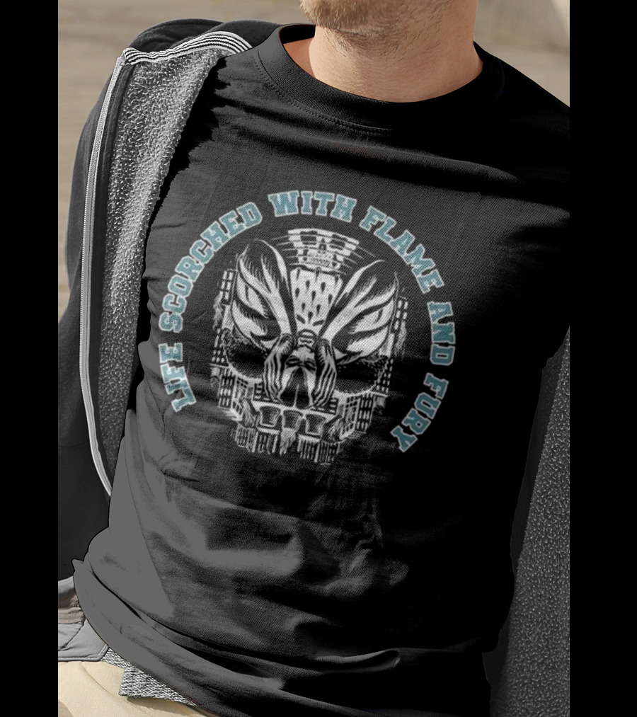 Life Scorched With Flame And Fury Skull Moth T-Shirt