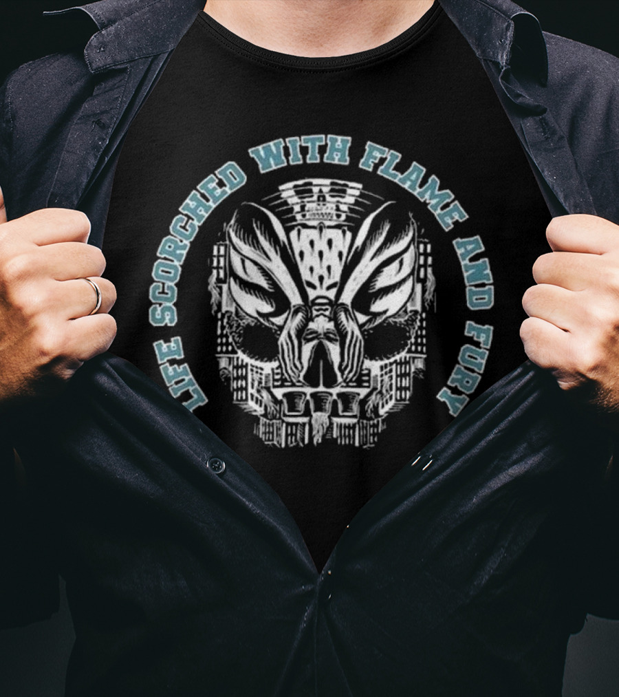 Life Scorched With Flame And Fury Skull Moth T-Shirt