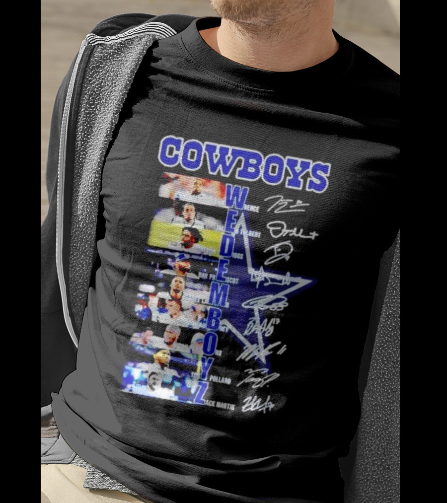 COWBOYS WE DEM BOYZ Dak Prescott DeMarcus Lawrence Trevon Diggs Brett Maher Tony Pollard CeeDee Lamb Zack Martin Dallas Players Signatures T-Shirt