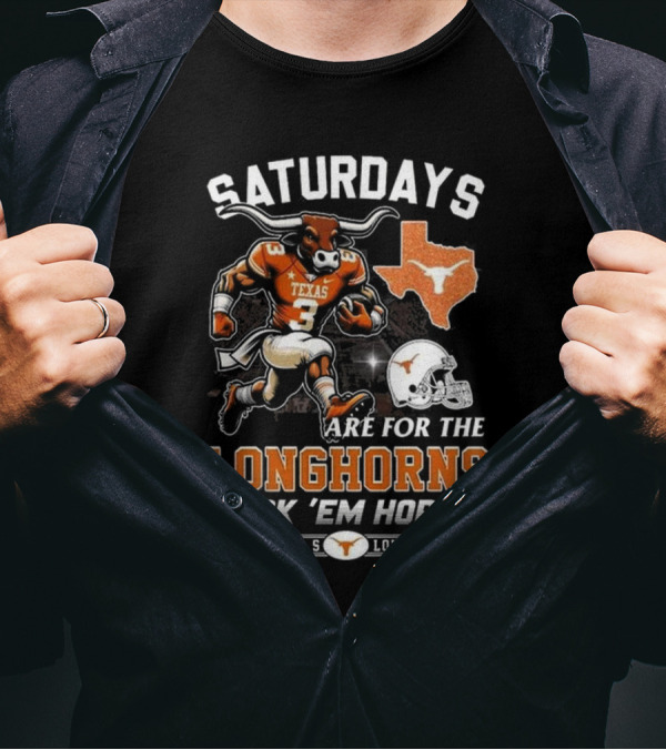 Texas Longhorns Saturdays Are For The Longhorns Hook 'Em Horns Mascot Map T-Shirt
