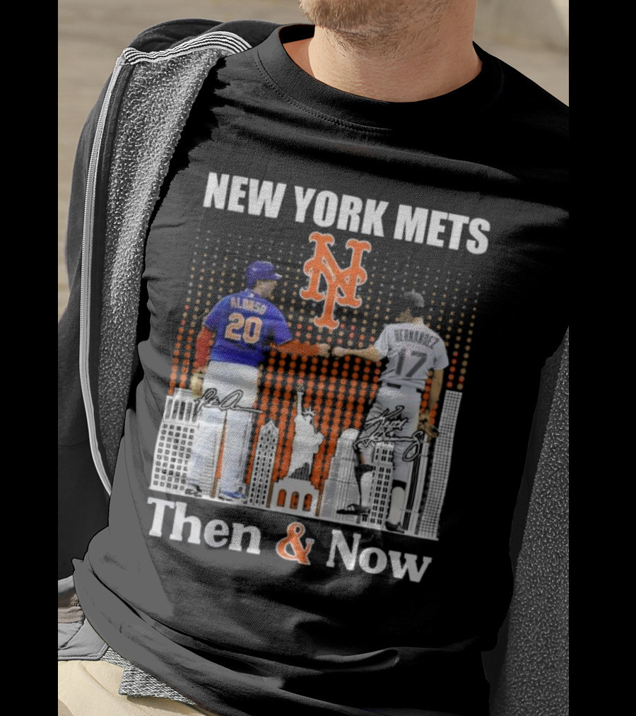 New York Mets Then And Now Pete Alonso Keith Hernandez Signatures T-Shirt
