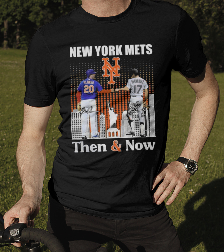 New York Mets Then And Now Pete Alonso Keith Hernandez Signatures T-Shirt