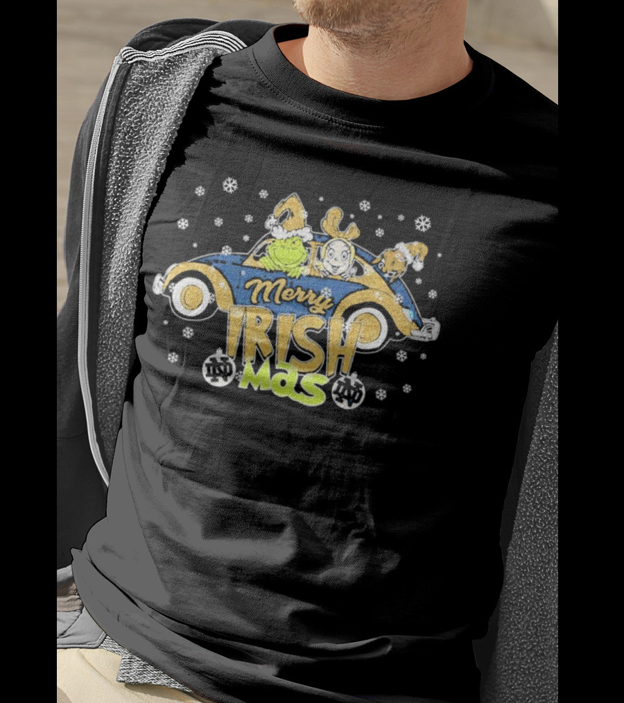 Merry Irish Mas Grinch Reindeer Car Notre Dame Christmas T-Shirt