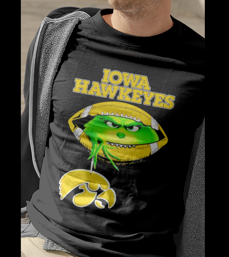 Iowa Hawkeyes Grinch Football Christmas T-Shirt