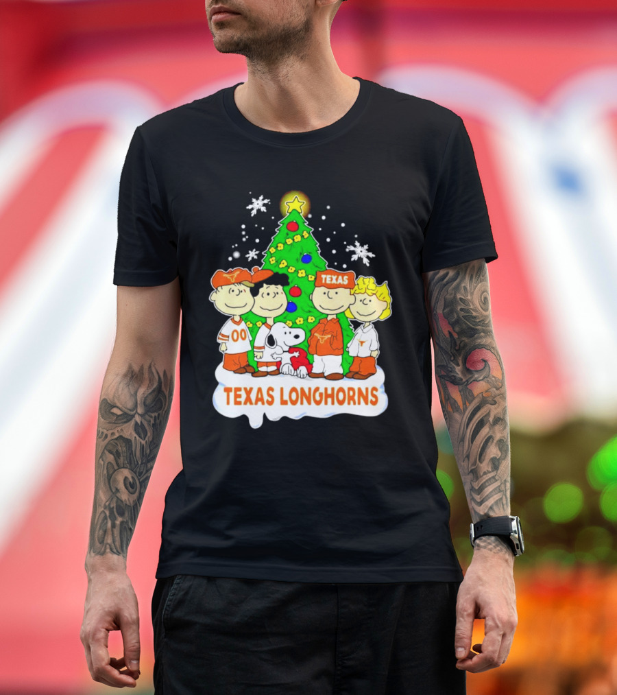 Texas Longhorns Peanuts Characters Christmas Tree T-Shirt