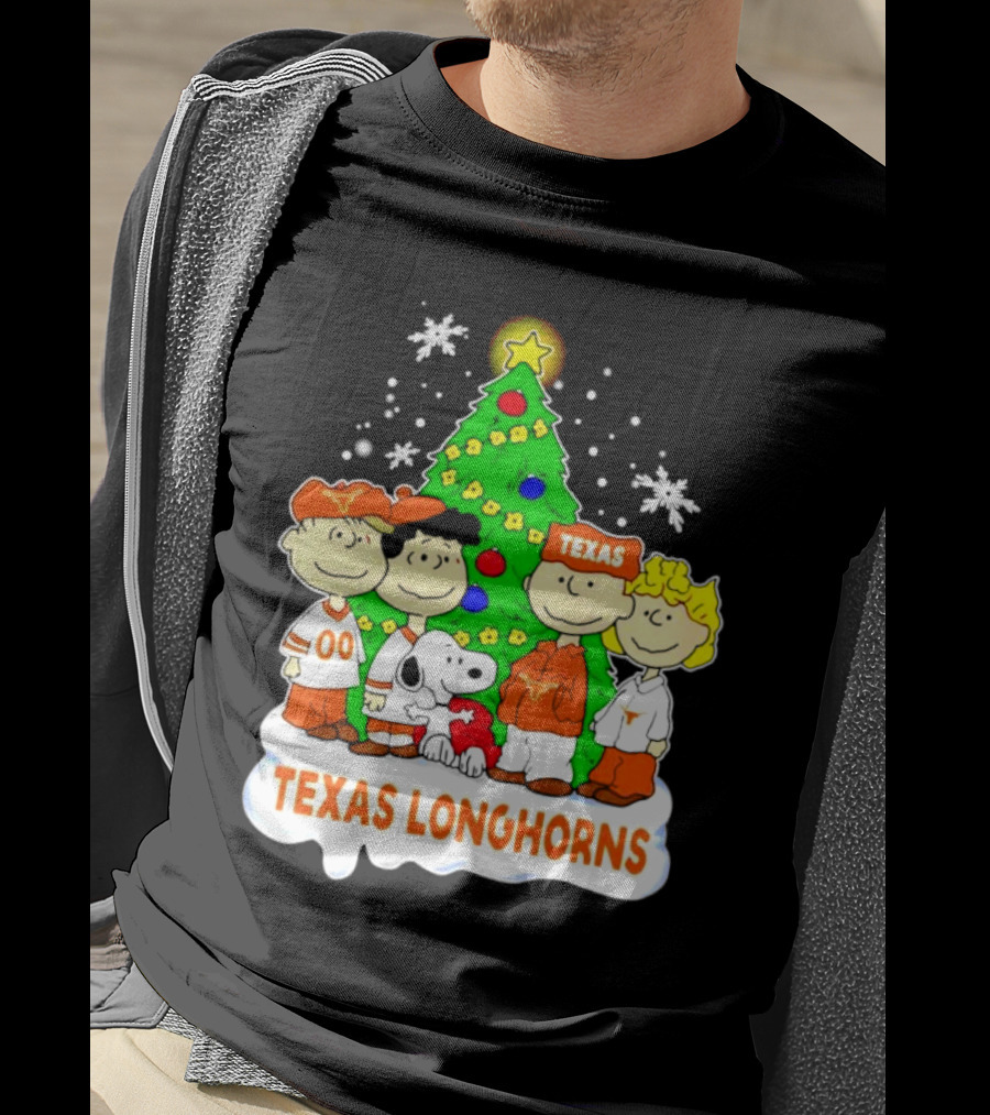 Texas Longhorns Peanuts Characters Christmas Tree T-Shirt