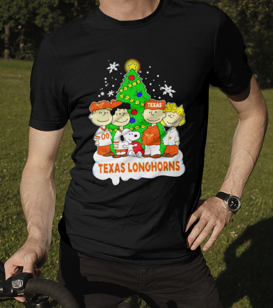 Texas Longhorns Peanuts Characters Christmas Tree T-Shirt