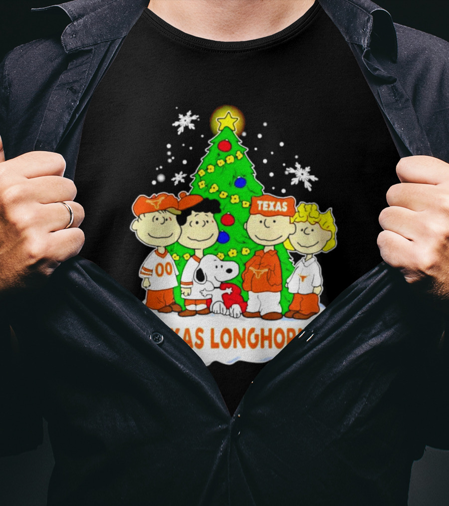 Texas Longhorns Peanuts Characters Christmas Tree T-Shirt