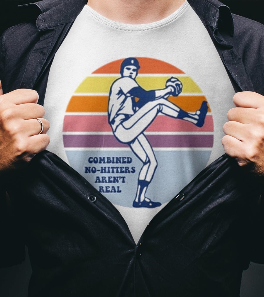 Combined No-Hitters Aren’t Real Vintage Baseball Pitcher Retro Stripes T-Shirt