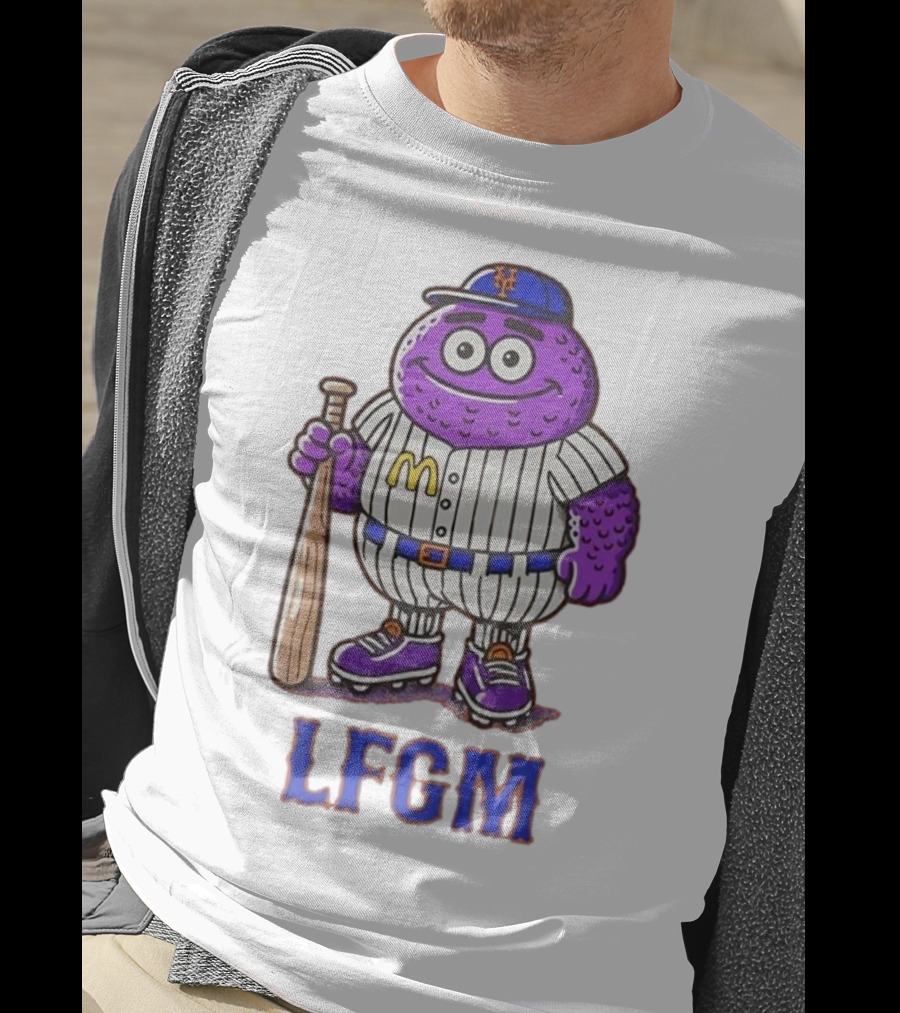 LFGM New York Mets Grimace Cartoon Baseball Bat Character T-Shirt
