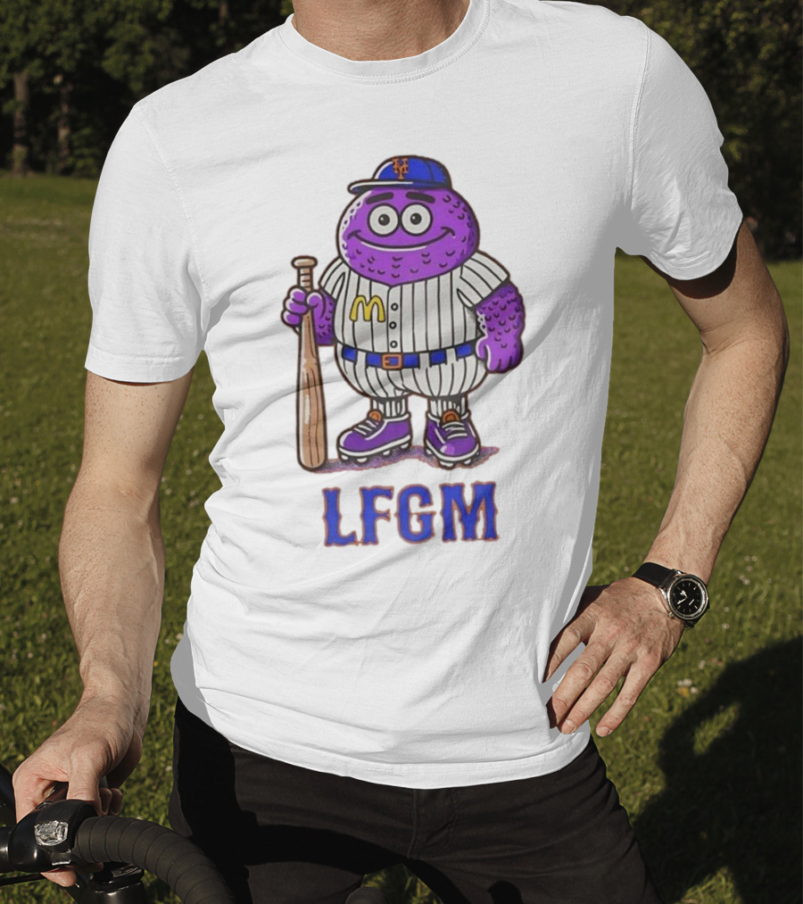 LFGM New York Mets Grimace Cartoon Baseball Bat Character T-Shirt