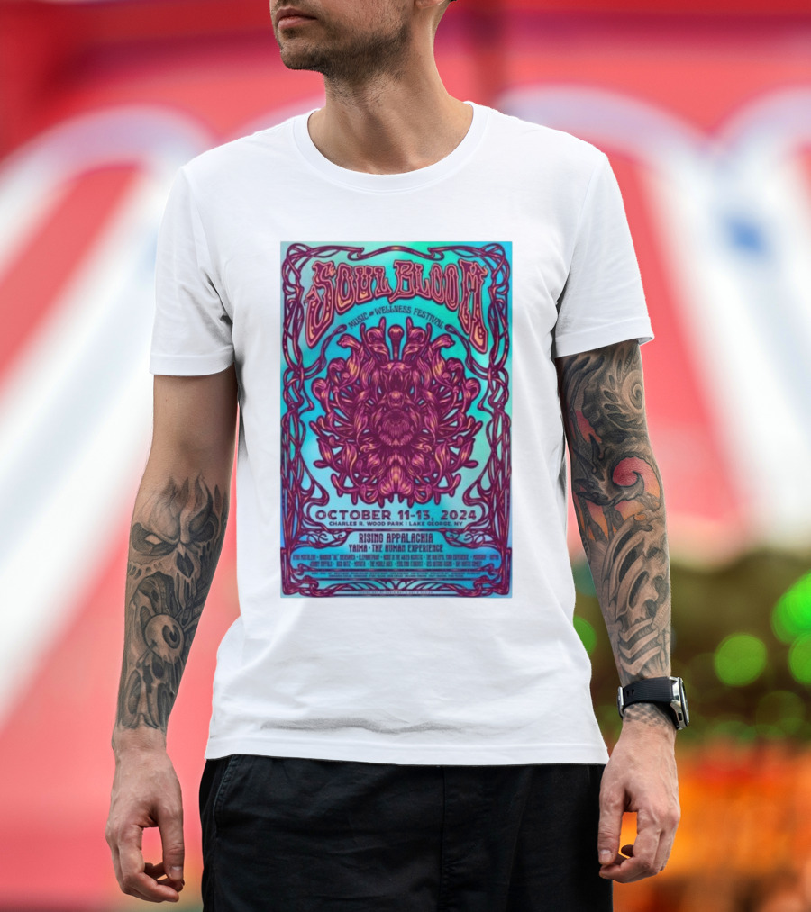 Soul Bloom Music and Wellness Festival at Charles R. Wood Park Lake George NY October 11-13 2024 Featuring Rising Appalachia and Yaima T-Shirt