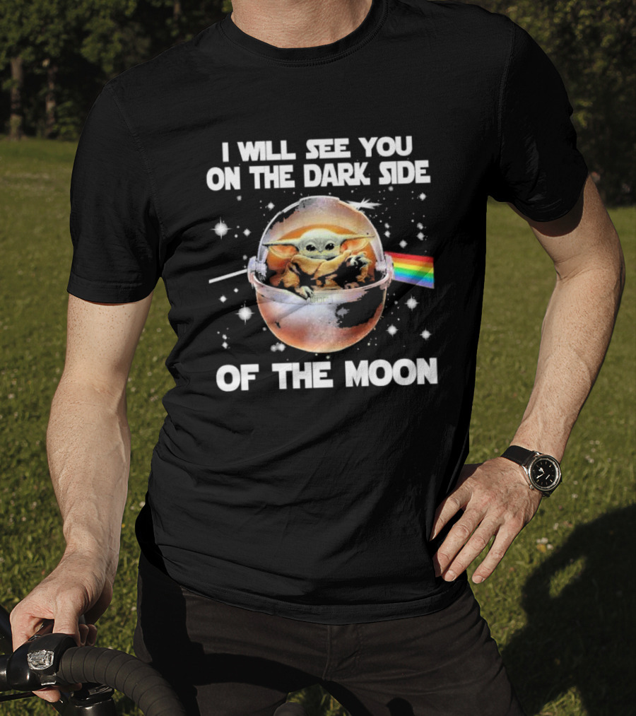 I Will See You On The Dark Side Of The Moon Baby Yoda Rainbow Light Beam T-Shirt