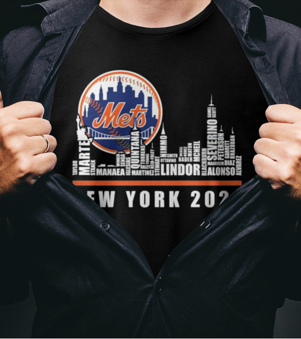 New York Mets Skyline Player Names T-Shirt