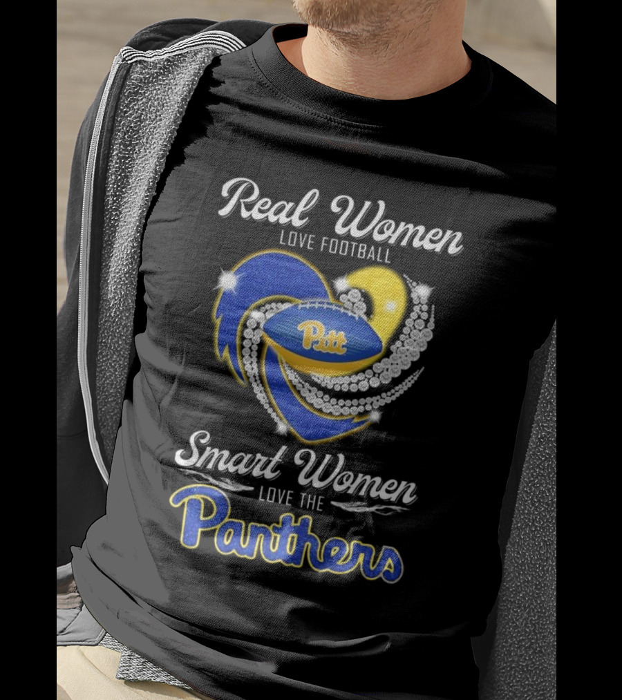 Real Women Love Football Smart Women Love The Pitt Panthers Diamond Heart T-Shirt