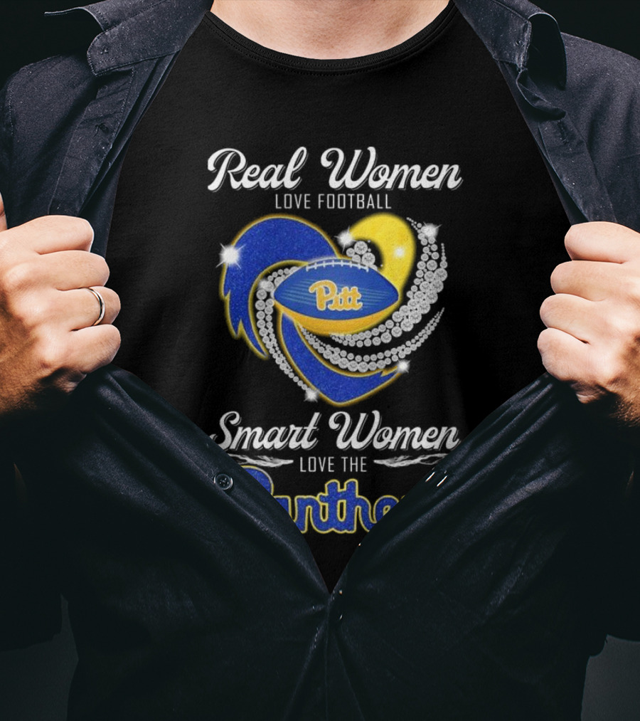 Real Women Love Football Smart Women Love The Pitt Panthers Diamond Heart T-Shirt