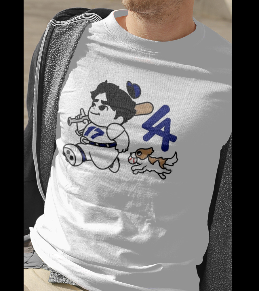 Chunkytani 10oz Fleece LA Baseball Dog And Player With Bat 17 T-Shirt