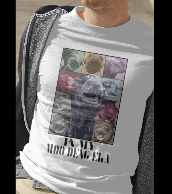 In My Moo Deng Era Colorful Cow Pop Art Collage T-Shirt