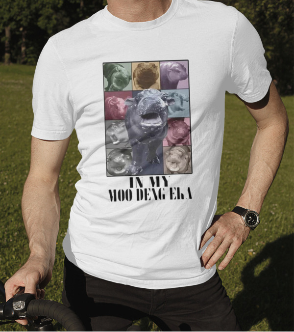 In My Moo Deng Era Colorful Cow Pop Art Collage T-Shirt