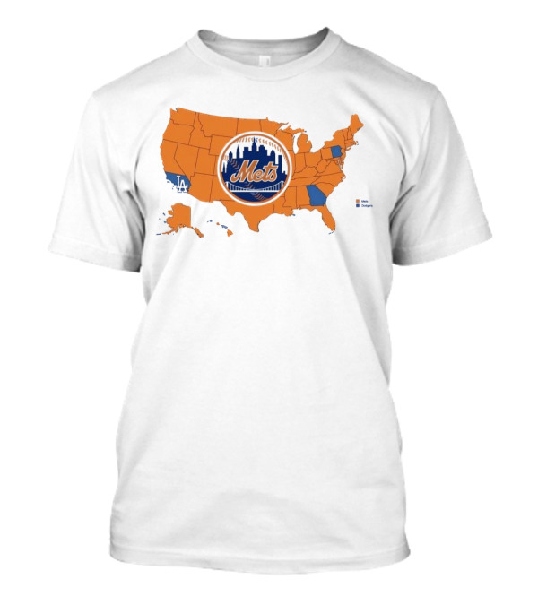 Map Of America Rooting For New York Mets In NLCS MLB With Mets And Dodgers T-Shirt